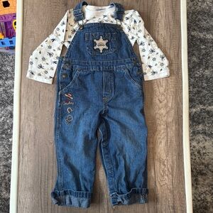 Vintage 2000s Y2K Toddler Cowboy Sheriff Overalls Bibs Vestbak Embroidered 24M